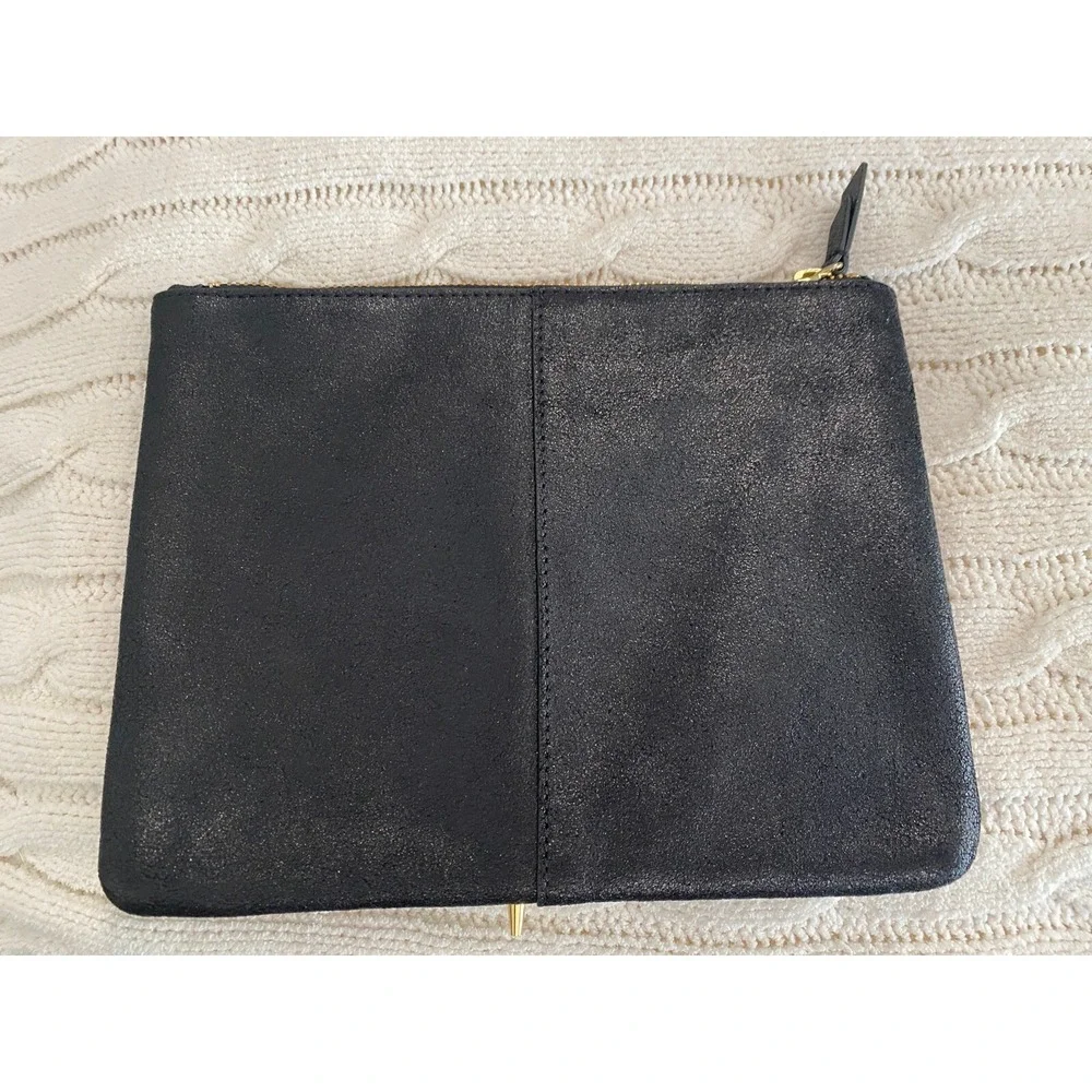 Anthropologie Black Leather Purse Organizer‎ Card Slot Pen Zipper